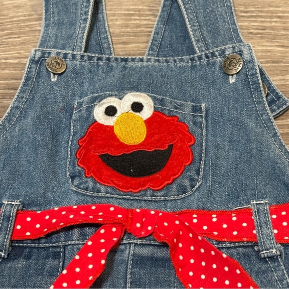 Vintage Baby Toddler Sesame Street Elmo & Zoe Denim Bib Jean Dress 2T ruffle - Picture 2 of 7